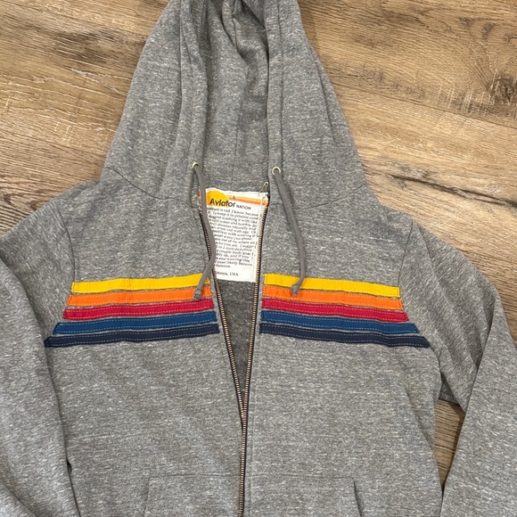 Aviator Nation, Gray Zip-Up Hoodie with Striped Detail - Picture 3 of 6